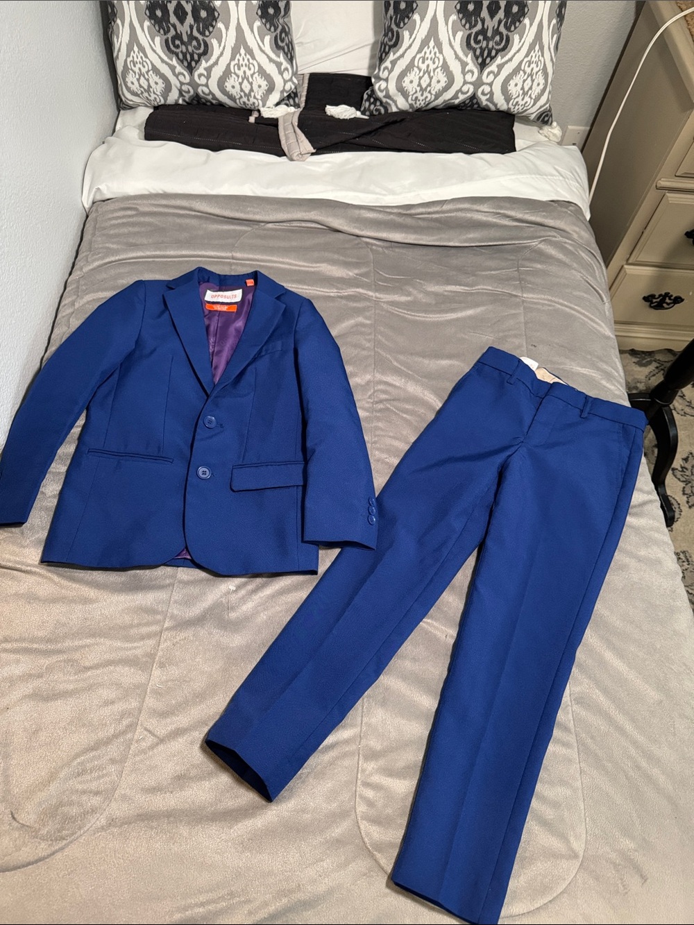 OppoSuits Boys Cobalt Blue modern fit Two-Piece Suit Jacket & Pants Sz 8